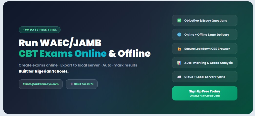 CBE PRO is a smart offline testing software made for schools' internal examination. At the same time preparing your student to  master WAEC/JAMB testing platform