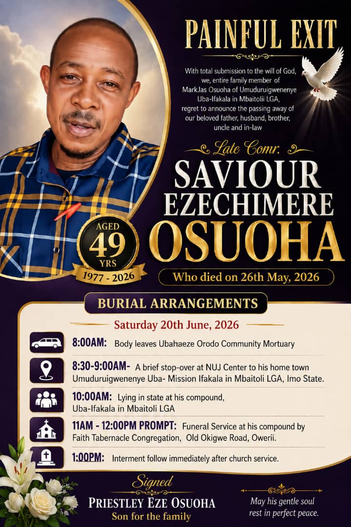 ‎Veteran Imo Journalist, Comrade Saviour Osuoha, to Be Buried Today