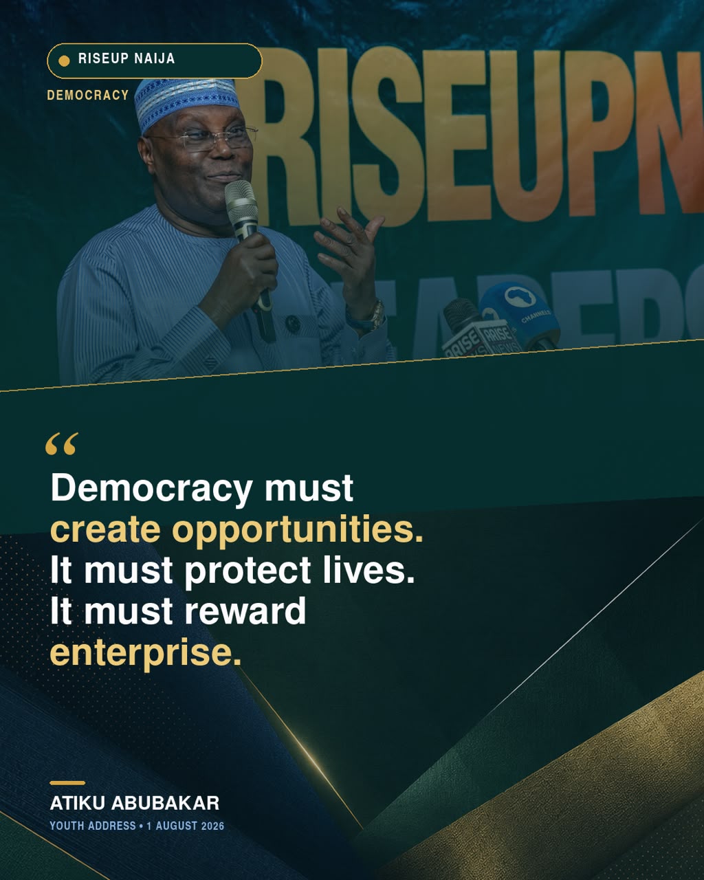 ‎Atiku Urges Nigerian Youths to Lead Democratic Rebirth, Reject Vote Buying Ahead of 2027  ‎