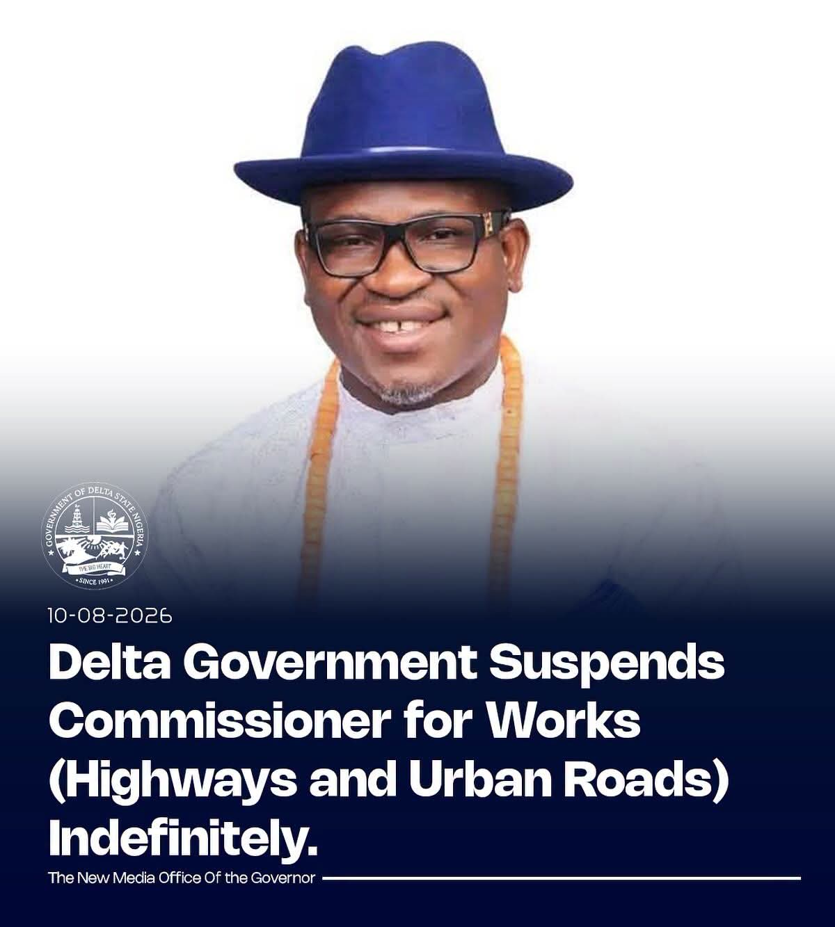 Delta Suspends Works Commissioner Izeze Rume Yakubu Over Alleged Assault
