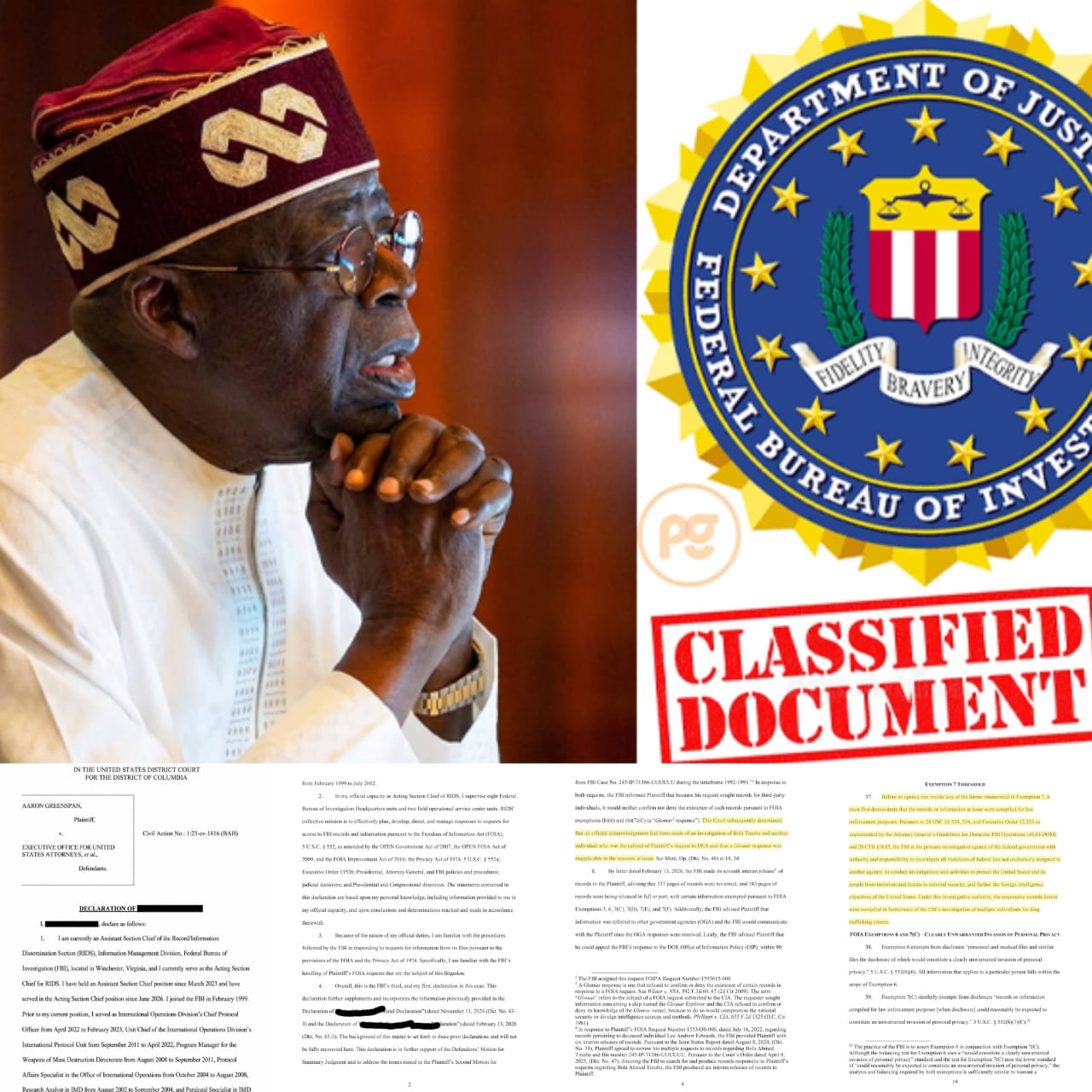 US Firm Releases FBI Declaration Citing Criminal Investigation Involving Tinubu