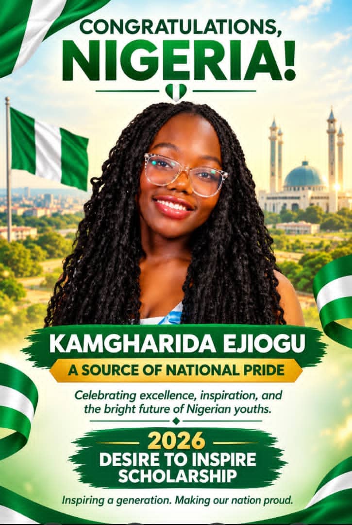 KAMGHARIDA EJIOGU WINS 2026 DESIRE TO INSPIRE SCHOLARSHIP PUBLIC VOTE WITH 10,152 VOTES
